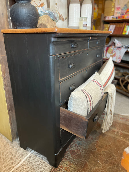 Antique-Style Obsidian Black Chest of Drawers with Hand-Distressed Finish