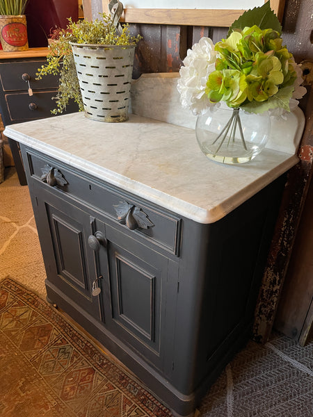 Antique Black Painted Washstand with Carrara Marble Top