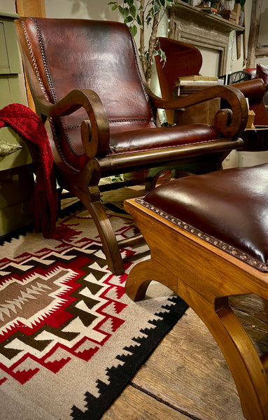 Vintage Hemingway Leather Accent Chair with Matching Ottoman