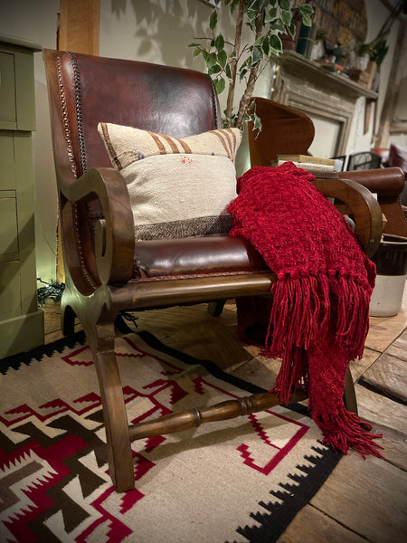 Vintage Hemingway Leather Accent Chair with Matching Ottoman