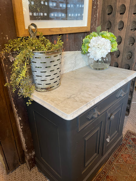 Antique Black Painted Washstand with Carrara Marble Top