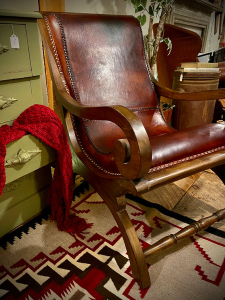 Vintage Hemingway Leather Accent Chair with Matching Ottoman