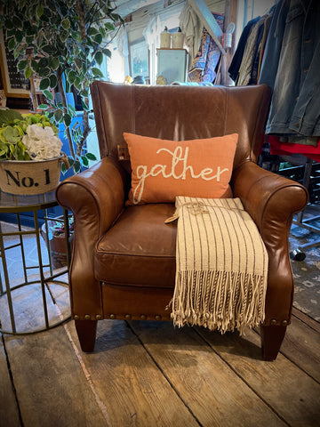 Light Saddle Leather Armchair with Nailhead Trim