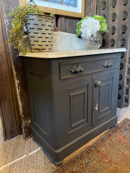 Antique Black Painted Washstand with Carrara Marble Top