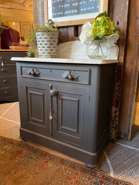 Antique Black Painted Washstand with Carrara Marble Top