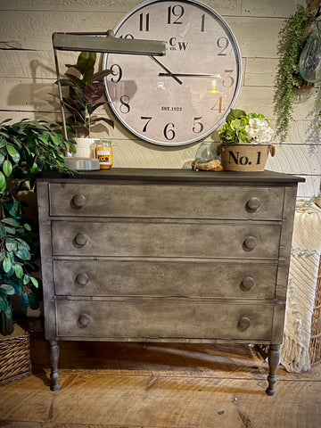 Vintage Gray Dresser with Black Top - Hand-Painted, Antiqued Finish, Farmhouse Style