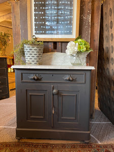 Antique Black Painted Washstand with Carrara Marble Top