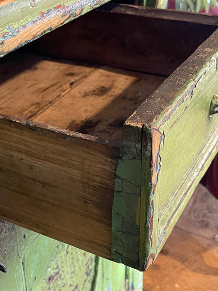 Antique Primitive Lime Green Pie Safe Cabinet with Open Shelving