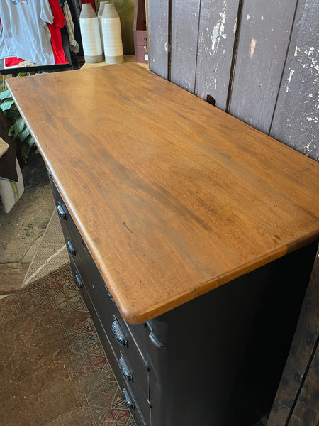 Antique-Style Obsidian Black Chest of Drawers with Hand-Distressed Finish