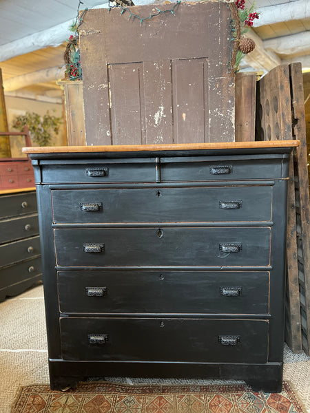 Antique-Style Obsidian Black Chest of Drawers with Hand-Distressed Finish