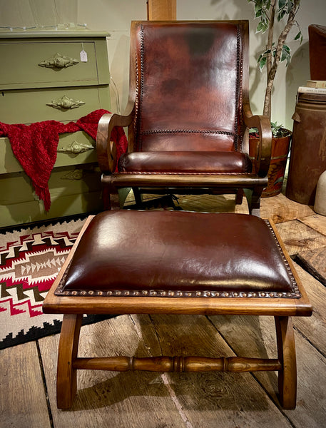 Vintage Hemingway Leather Accent Chair with Matching Ottoman