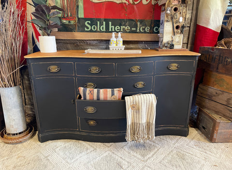 Mahogany Sideboard in Scorched Coal & Natural Wood Top