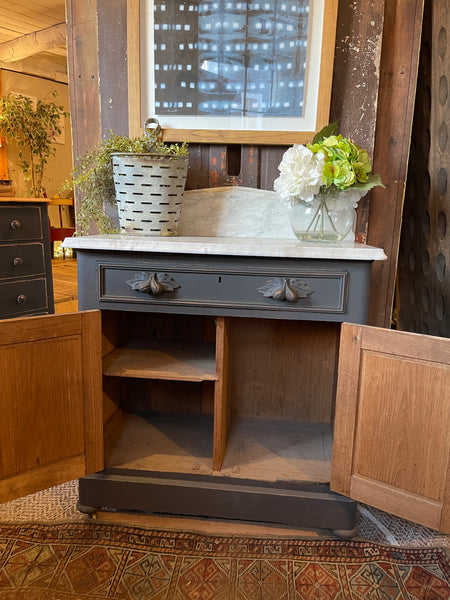 Antique Black Painted Washstand with Carrara Marble Top