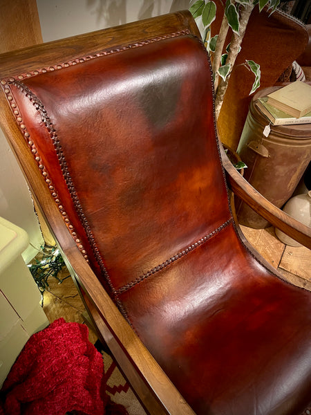 Vintage Hemingway Leather Accent Chair with Matching Ottoman