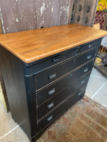 Antique-Style Obsidian Black Chest of Drawers with Hand-Distressed Finish