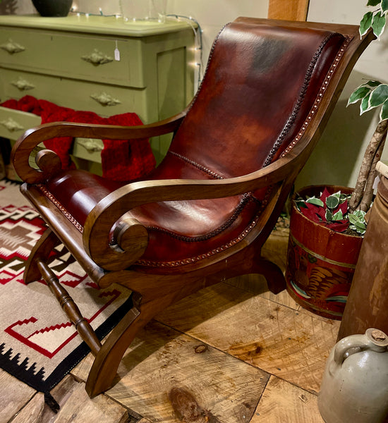 Vintage Hemingway Leather Accent Chair with Matching Ottoman