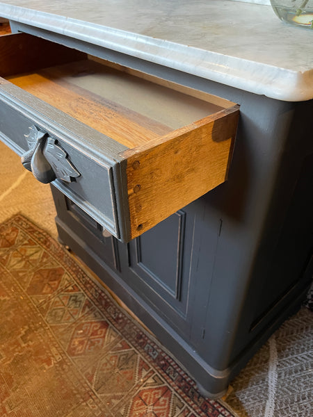 Antique Black Painted Washstand with Carrara Marble Top