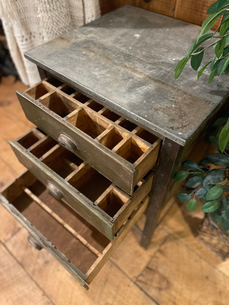 Vintage Industrial Multi-Drawer Cabinet with Zinc Top