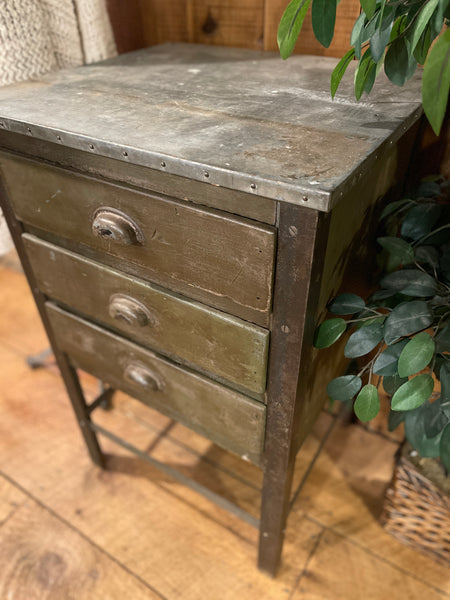 Vintage Industrial Multi-Drawer Cabinet with Zinc Top