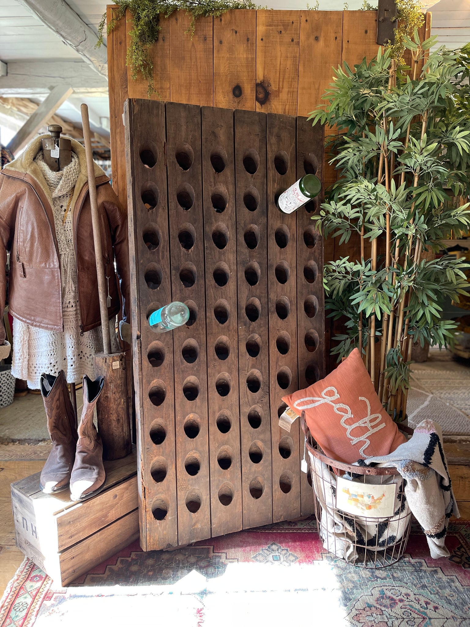 Vintage French Oak Double-Sided Riddling Rack