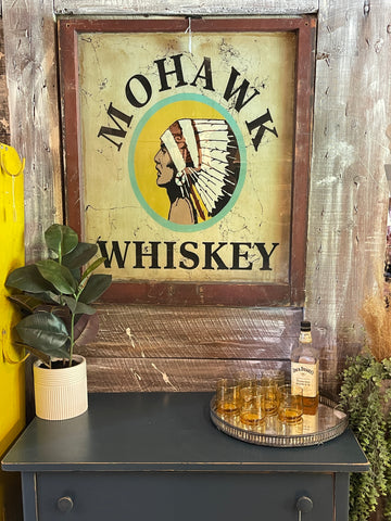 Vintage “Mohawk Whiskey” Hand-Painted Window Art