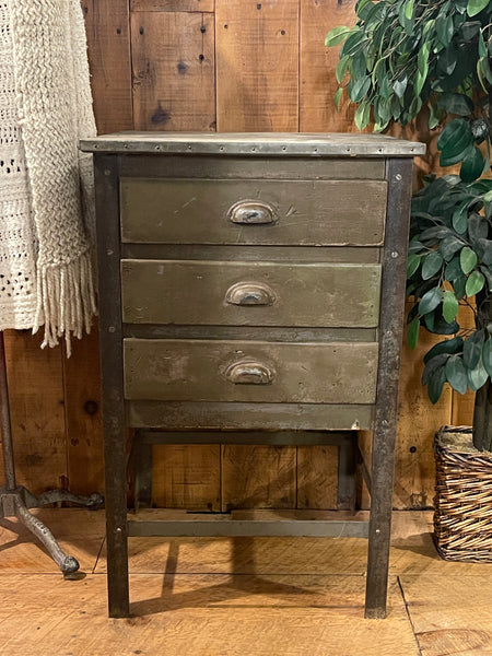 Vintage Industrial Multi-Drawer Cabinet with Zinc Top