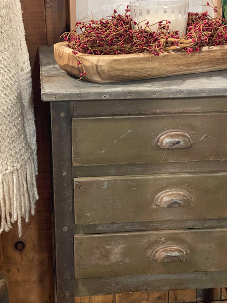 Vintage Industrial Multi-Drawer Cabinet with Zinc Top